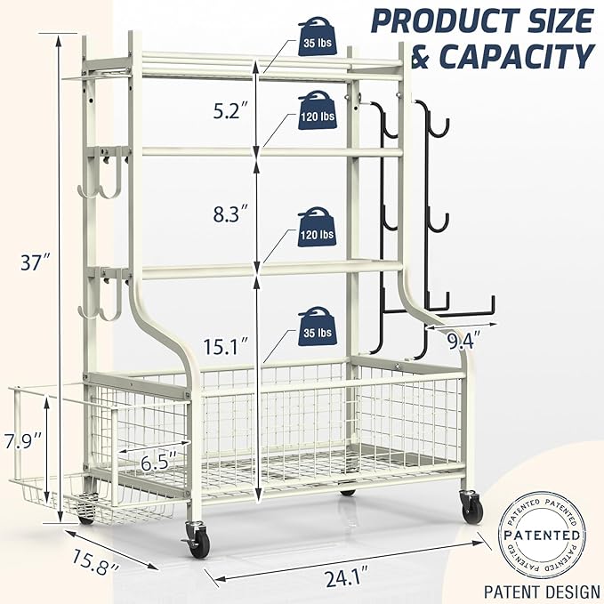 PLKOW Dumbbell Rack, Weight Rack for Dumbbells, Home Gym Storage for Dumbbells Kettlebells Yoga Mat and Balls, All in One Workout Storage with Wheels and Hooks, Powder Coated Finish Steel