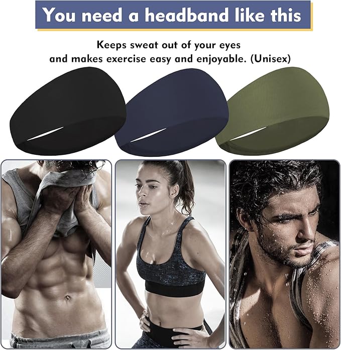 Sports Headbands for Men,Mens Running Headband Moisture Wicking Workout Headband,Running,Cycling,Basketball,Yoga,Football,Unisex
