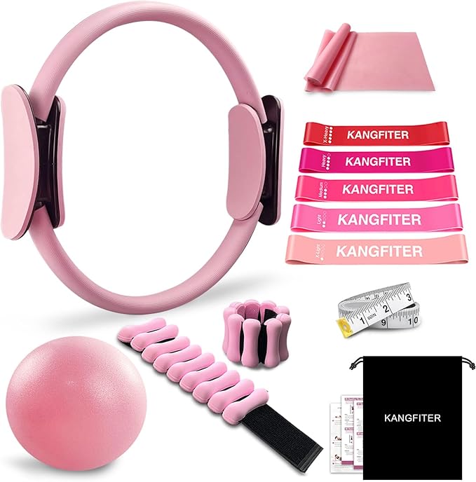 Pilates Ring Set 11 PCS, Magic Circle Yoga Ring, Pilates Ball, Adjustable Ankle Wrist Weights, Resistance Bands, Tape Measure, Pilates Kit Equipment Accessories for Women Home Workouts Yoga
