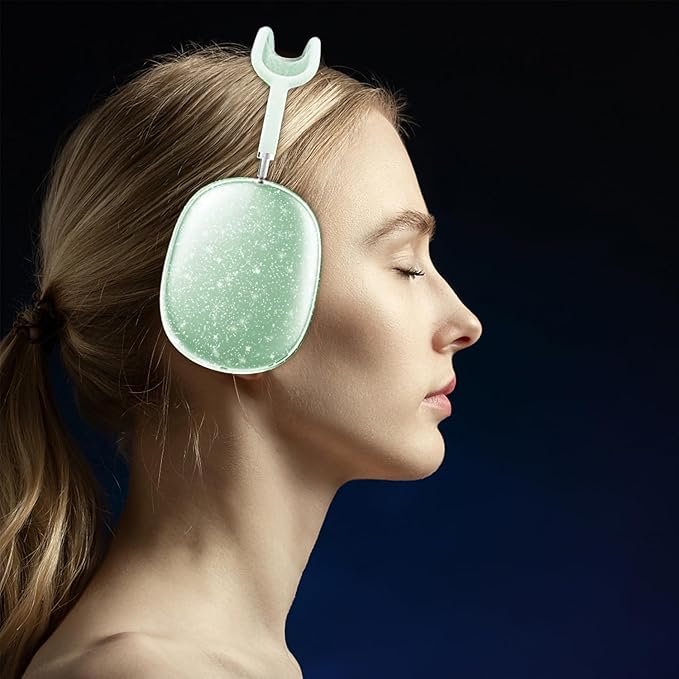 for AirPods Max Case Clear Pink Glitter,Clear Case for Airpods Max Case Cover,Shockproof Anti-Scratch Soft TPU Protective Case No-Yellowing Accessories for AirPod Max Headphone-Green Glitter