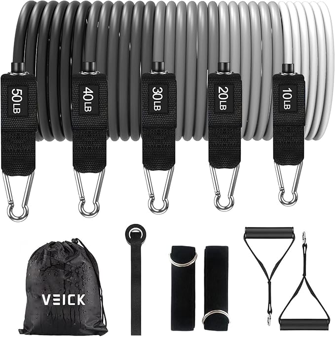 VEICK Resistance Bands, Exercise Bands for Working Out with Handles, Elastic Workout Bands for Men Women, Exercising Bands for Strength Training Equipment at Home Gym