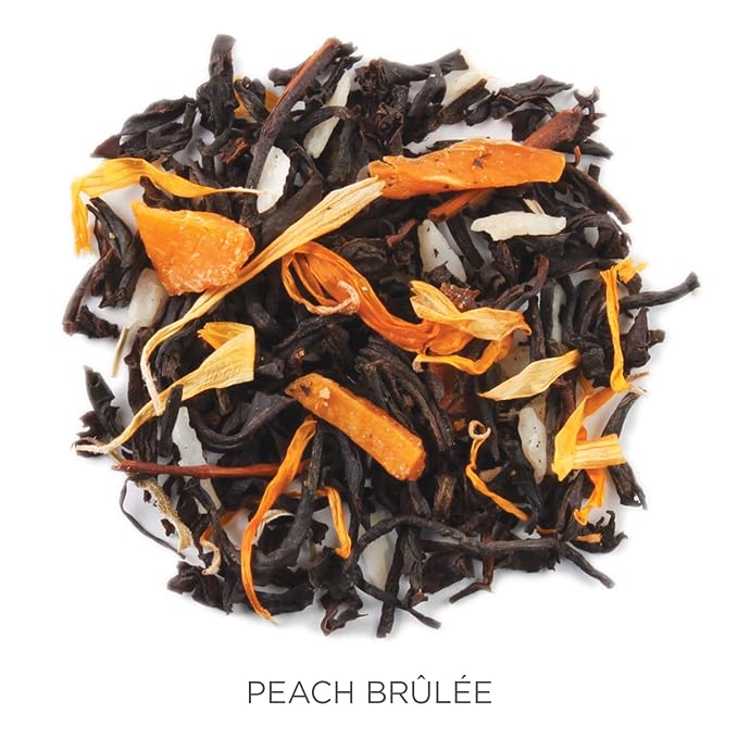 Tea Forte Peach Brulee Premium Organic Loose Leaf Caffeinated Black Tea Blend Canister, Makes 35-50 Cups