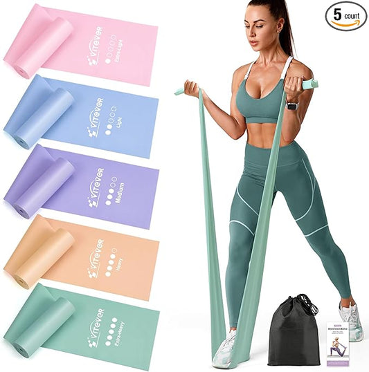 Stretch Bands for Exercise, 5 Levels Resistance Bands for Working Out, Exercise Bands for Physical Therapy, Pilates, Rehab, Stretch, Strength Training and Yoga Starter Set