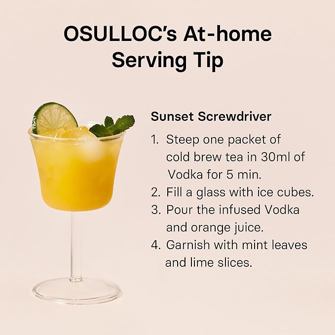 OSULLOC Sunset Peach Cold Brew Tea, Sweet peach flavored iced tea, Hydration Tea Packets (20ea, 1.76oz)