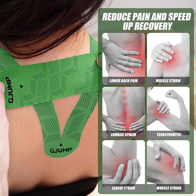 Kinesiology Tape, Original Cotton Elastic Athletic Tape for Muscle Strain Relief & Joint Support, 40 Count Precut Strips 2 Rolls, Waterproof & Breathable Sports Tape for Support and Recovery