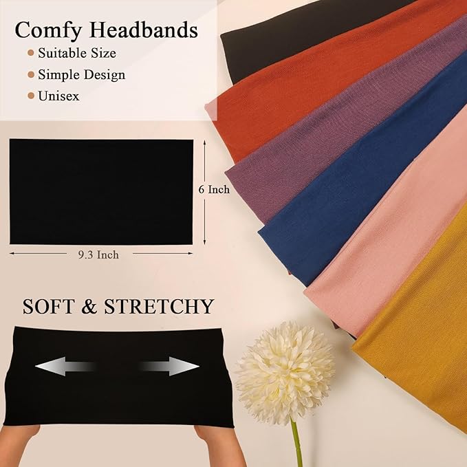 Wide Headbands For Women Stretch Headband Boho Head Bands Women's Hair Band Turban Workout Hairband Accessories 6 Pack