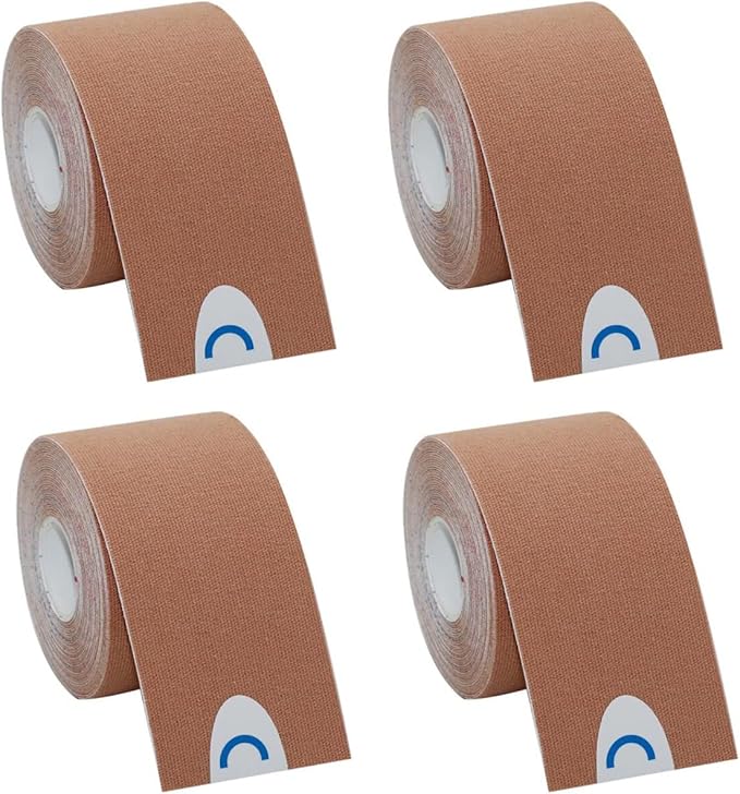 OBTANIM 4 Rolls Waterproof Breathable Kinesiology Tape, Athletic Elastic Kneepad Muscle Pain Relief Knee Taping for Gym Fitness Running Tennis Swimming Football (Skin)