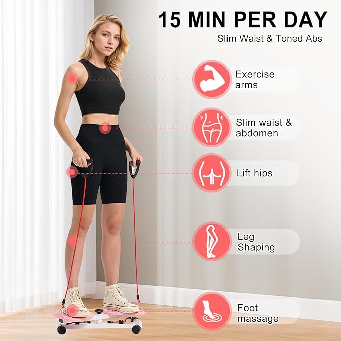 Waist Twister Machine with Resistance Bands - 300 lbs Weight Capacity, Non-Slip Twist Board, Noiseless Ab Twister for Belly Fat Loss, Home Gym Equipment for Women/Men