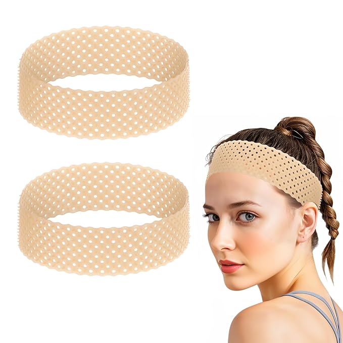 Adjustable Silicone Wig Headband Grip, 2 PCS Wig Grip Band Adjustable Elastic Fixed Non Slip Wig Straps Women Men Wig Bands Sweat-Proof Hold Wig Cap Hairband for Keeping Wig in Place(Beige)