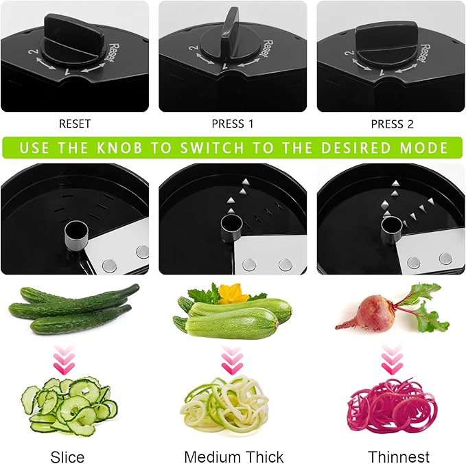 3 in 1 Vegetable Spiralizer Slicer, Adjustable Zucchini Carrot Noodle Maker, Cucumber Spiral Cutter, Easy to Use Kitchen Tool(Black)