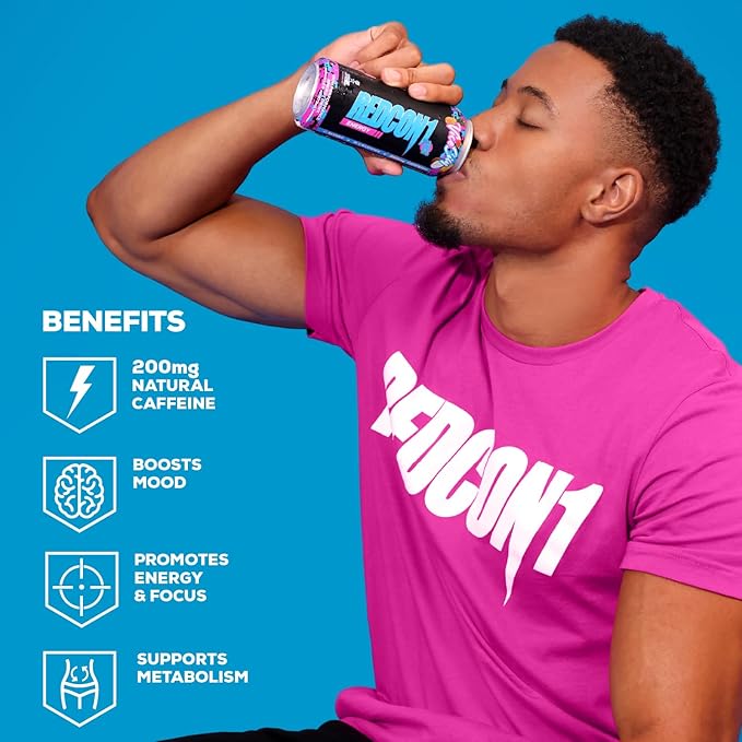 REDCON1 Energy High Performance Drink, Vice City - Zero Sugar Energy Drink with Alpha GPC Nootropic - 200mg of Natural Caffeine from Green Coffee Beans - Vitamin B6, B12 & B5 to Boost Mood (12 ct)