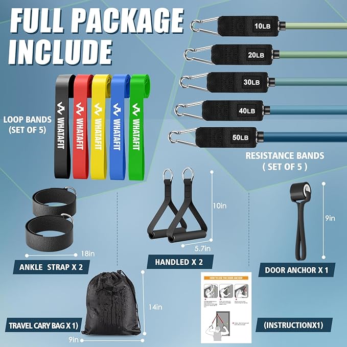 WHATAFIT Resistance Bands, Exercise Bands,Resistance Bands for Working Out, Work Out Bands with Handles for Men and Women Fitness, Strength Training Home Gym Equipment