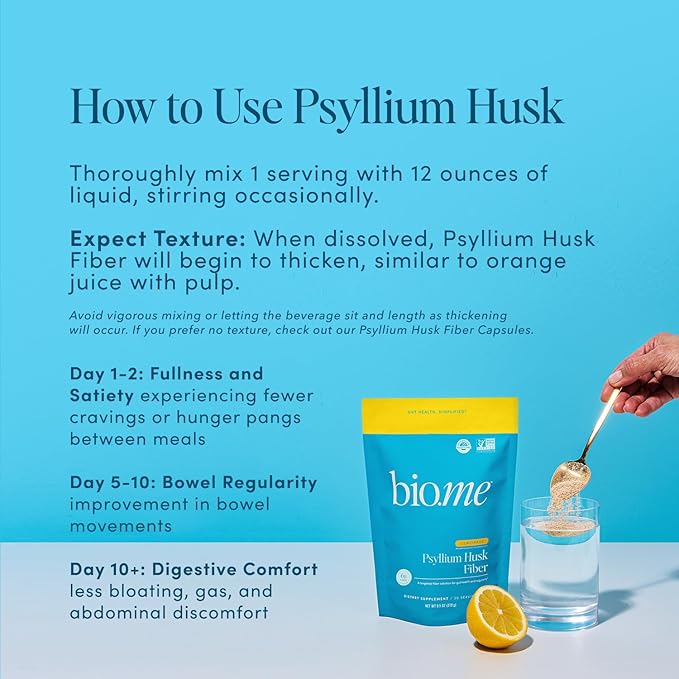 Fiber Rescue (6g Per Serving) - Psyllium Husk Powder for Digestive Health & Bloating Relief, Sugar Free Lemonade Prebiotic Soluble Fiber Powder, Non-GMO Fiber Supplement, Gluten Free - 30 Servings