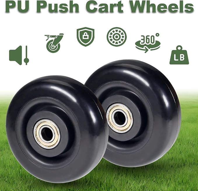 4" x 1.25" Push Cart Wheels PU Caster Wheel Workbech Wheels, Grocery Cart Wheels, Replacement Just Wheels for Platform Trucks, Rolling Instrument Road Cases, Trolleys 4 Inches Wheels 3/8" axle
