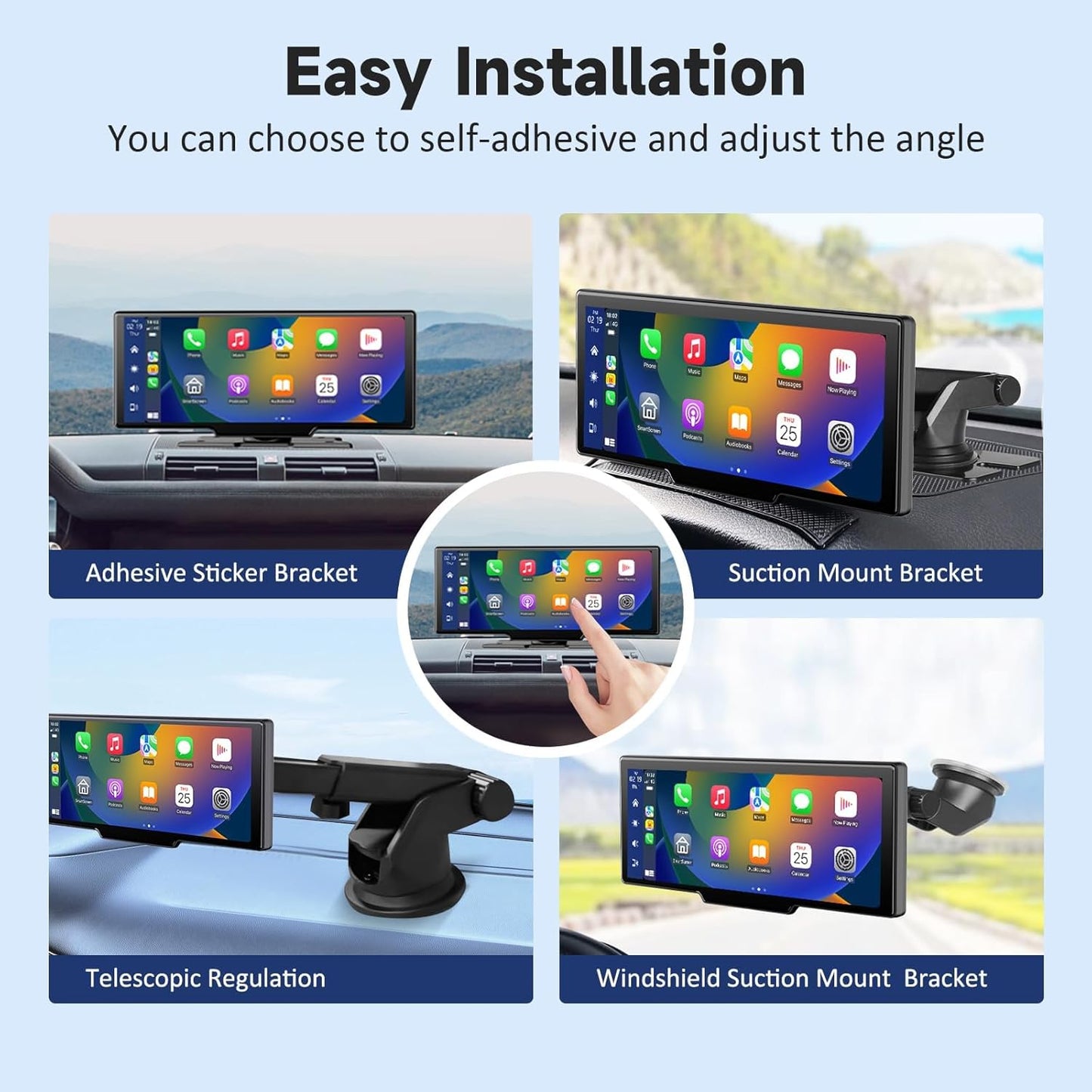 Wireless Portable Carplay Screen for Car - 10.26Inch Carplay & Android Auto Car Touch Stereo, with 4K Dash Cam, Backup Camera,Bluetooth,GPS Navigation
