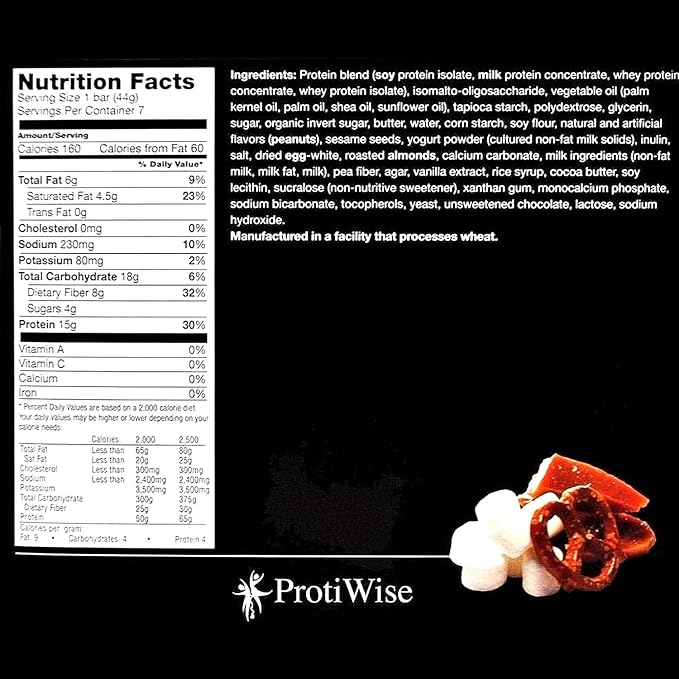 ProtiWise – Salted Toffee High Protein 15g Bar | 7/Box | Low Calorie, Weight Loss, Diet, Keto Friendly, Hunger Control, Meal Replacement | Gluten Free, Low Fat, Low Sugar