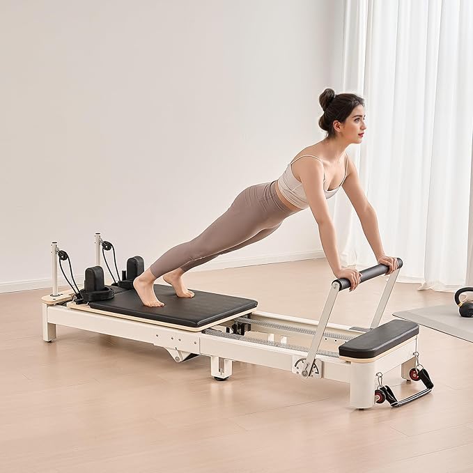 VEVOR Pilates Reformer Machine, Pilates Workout Equipment for Home Gym Studio Use, Pilates Bed with Dual Resistance- Spring & Cord, Reformer Set, Up to 400 LBS