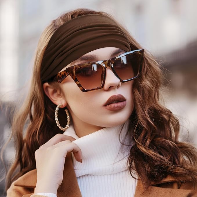 S&N Remille Wide Headbands for Women, Large Hairband, Elastic Non-Slip Headband Twist Knotted Accessories, Yoga Workout Vintage Hair 3 Pack (Colour-7)