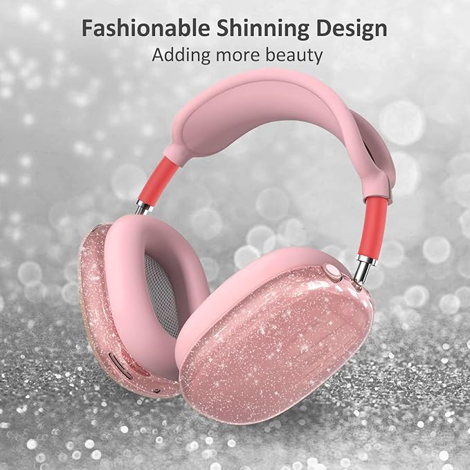for AirPods Max Case Clear Pink Glitter,3 in 1 Clear Soft TPU Ear Cups Case Cover/Ear Pad Case Cover/Headband Cover for Airpods Max Case Cover,Case for AirPod Max Headphone Accessories-Pink