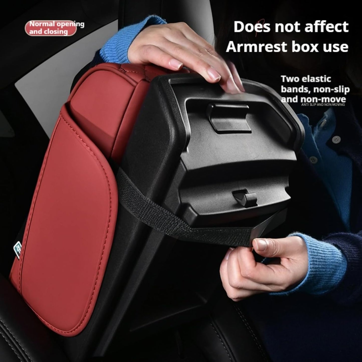 5-In-1 Center Console Cover Organizer with Cup Holder, Storage Pocket, Tissue Box, Armrest Cover Cushion Pad for Car, Grid, Black