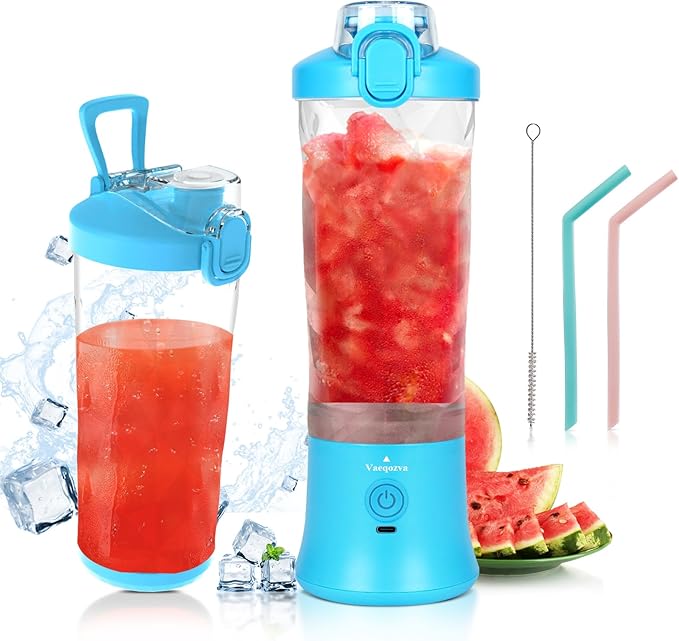 Portable Blender, Personal Size Blender for Shakes and Smoothies, Waterproof 20OZ USB Rechargeable Mini Blender Cup with 6 Sharper Blades 240W powerful Hand-held Blender for Kitchen/Home/Travel, Blue