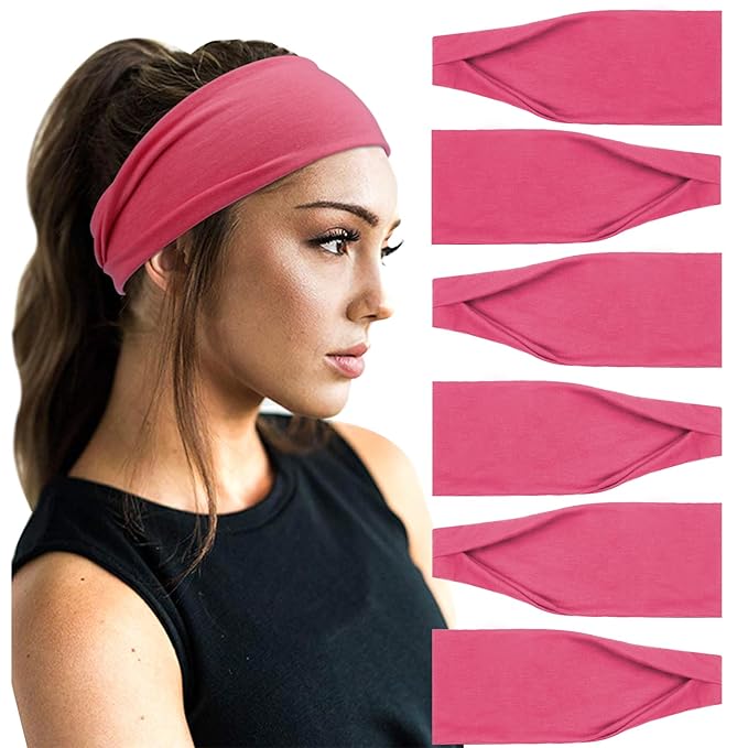 DRESHOW Yoga Sports Headbands for Women Elastic Non-Slip Headbands Workout Running Hair Bands 6 Pack