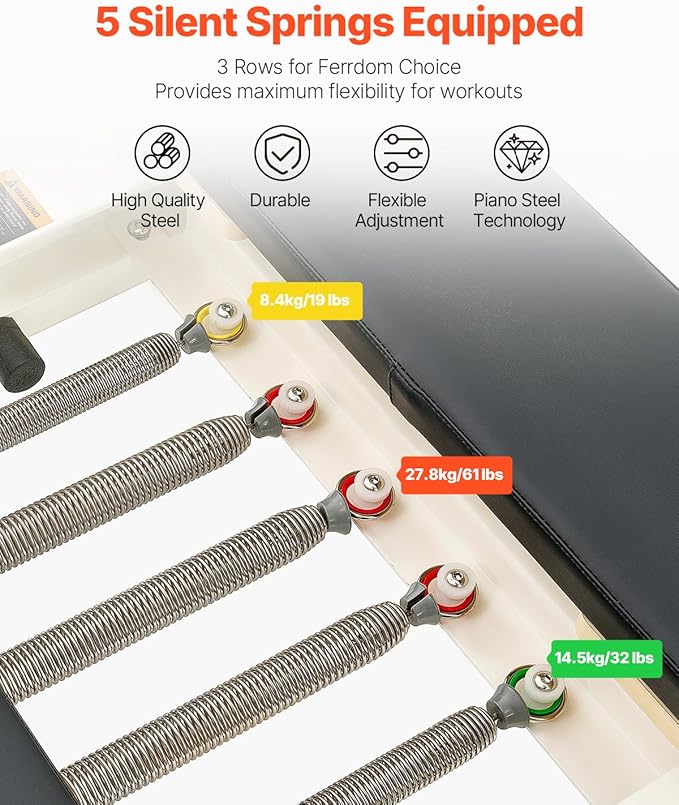 VEVOR Pilates Reformer Machine, Pilates Workout Equipment for Home Gym Studio Use, Pilates Bed with Dual Resistance- Spring & Cord, Reformer Set, Up to 400 LBS