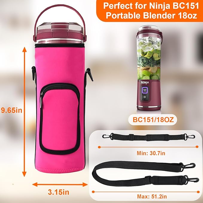 Storage Bag for Ninja Portable Blender Dust Cover Sleeve with Adjustable Shoulder for Ninja BC151NV/BC51NV/BC151BK/BC151CR/BC151EM/ BC151PR/BC151WH/BC155PS Blast Portable Blender (Rose)