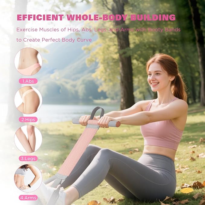 Fitness Resistance Band with Handles & Non-Slip Pedal, 150lb Fabric Exercise Bands, Yoga Starter Sets Sit Up Pull Rope for Full Body Strength Training, Stretch Band Workout Equipment