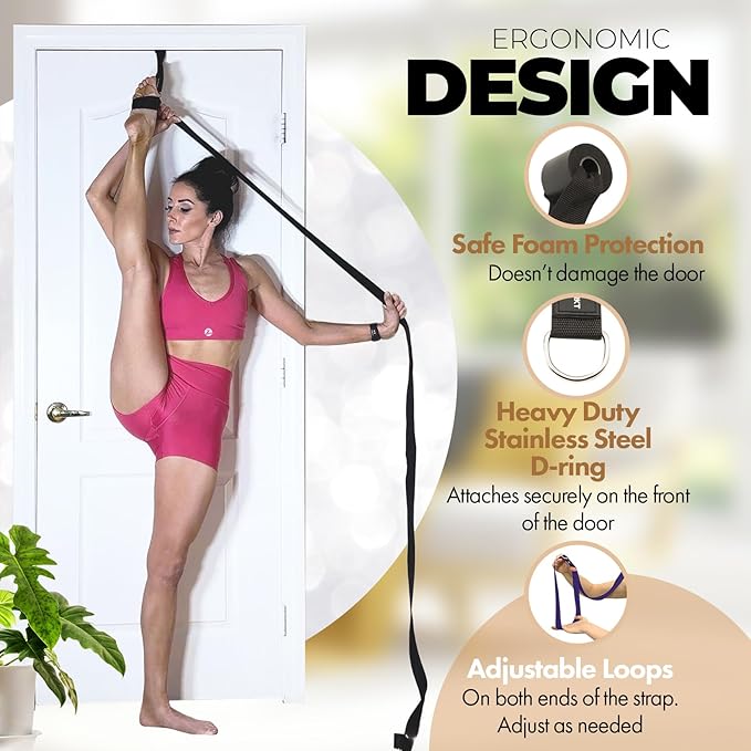 Pilates Stretching Strap with Door Anchor - Flexibility Equipment for Pilates Practitioners - Ideal for Improving Leg Flexibility, Core Stability, and Posture Alignment at Home