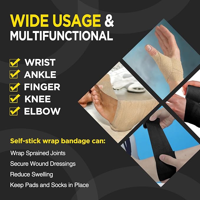 OK TAPE 12 Rolls Self Adhesive Bandage Wrap, Elastic Athletic Tape, Self Stick Bandage Tape, Vet Wrap, Medical Wrap for Wrist, Feet, 2" x 5 Yards - Beige