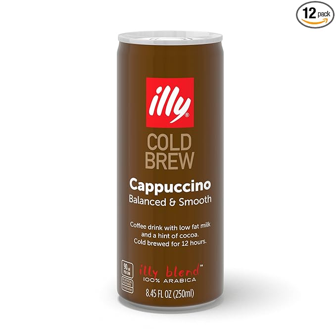 illy Ready To Drink Coffee – Cappuccino Cold Brew Cans - Notes Of Milk & Chocolate - 100% Arabica - Smooth & Refreshing Taste - Convenient, Easy to Carry Drink – 8.5 oz., 12 Pack