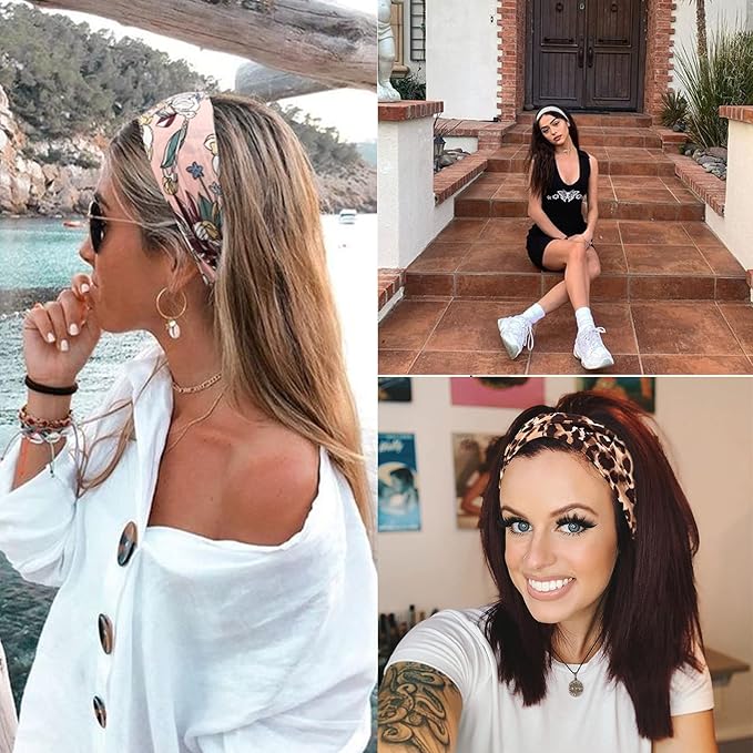 DRESHOW Yoga Running Leopard Headbands for Women Elastic Non-Slip Headbands Sports Workout Hair Bands 16 Pack