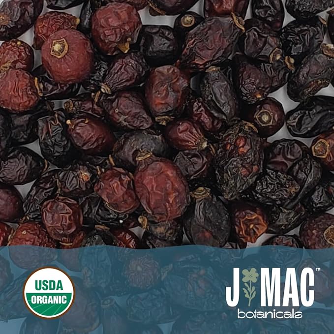 J MAC BOTANICALS Organic Rose Hips (1 Lb Bag) Whole, natural organic dried rose hips for herbal tea, rosehips dried organic, rosehip tea, packaged in the USA