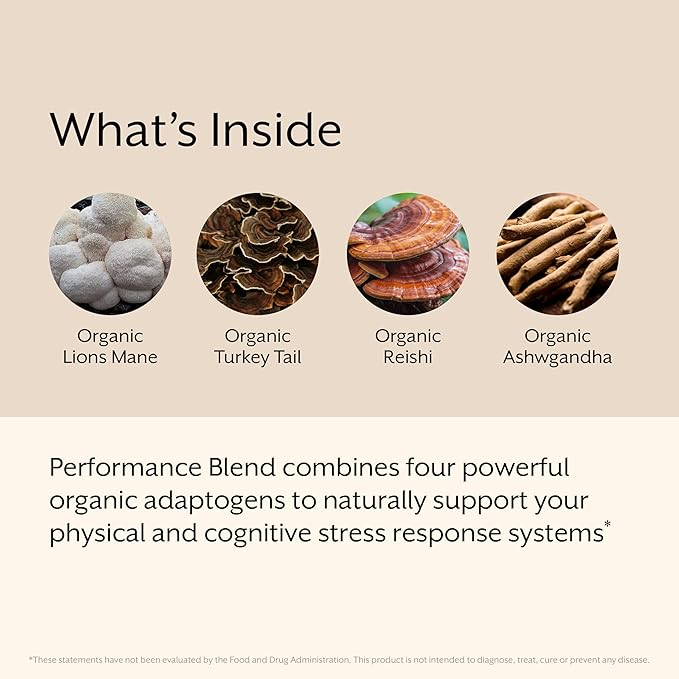 Promix Adaptogens Mushroom Coffee Supplement Powder - with Organic Ashwagandha, Lion’s Mane, Turkey Tail & Reishi - 60 Servings