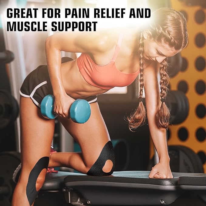 Kinesiology Kinetic Tape for Knee 10 Pcs Precut Kinesiology Sports Tapes for Knee Pain Relief Knees Support & Stability Upgrade Knees Bands Waterproof & Elastic Athletic Tape