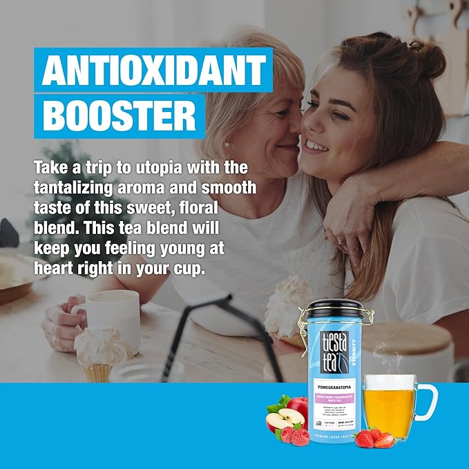 Tiesta Tea Pomegranatopia – Premium Loose Leaf Mixed-Berry Pomegranate White Tea | Low-Caffeine Blend | Hot & Iced | 3.5 Ounce Refillable Tin | Brews Up to 50 Cups