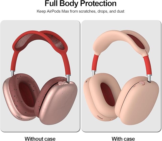 Vancle Silicone Case Cover for AirPods Max Headphones, Anti-Scratch Ear Pad/Ear Cups/Headband Cover, Soft Sweat-Proof Protector Accessories for Apple AirPods Max (Pink)
