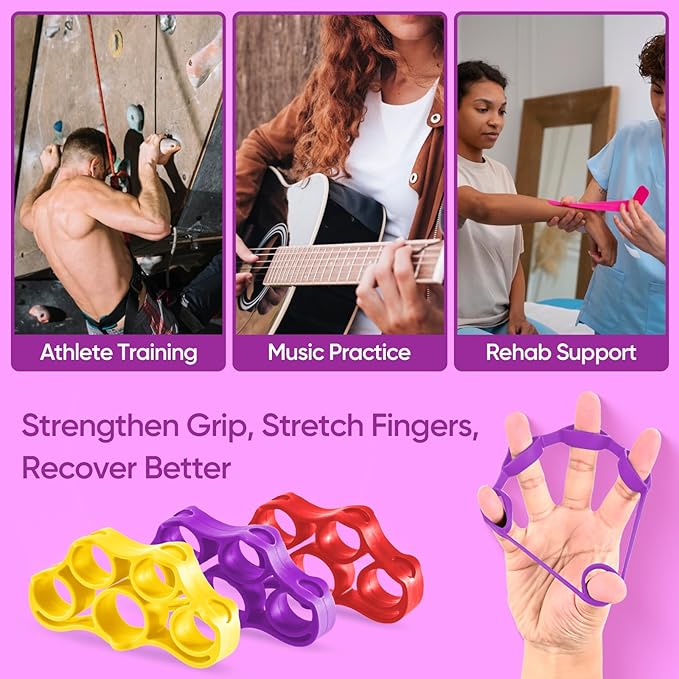 FitBeast Grip Strength Trainer โ 6 Pieces Hand Therapy Kit with Finger Extension Exerciser & Stress Balls for Adults, Rehab & Strength Training โ for Men, Women, and Seniors
