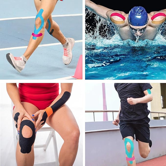 Kinesiology Tape Pro Athletic Sports Breathable Latex Free Tape for Ankle Knees Elastic Running Tennis Swimming Football Sports Activities Tapes(3 Rolls,60 Precut Strips Pink)
