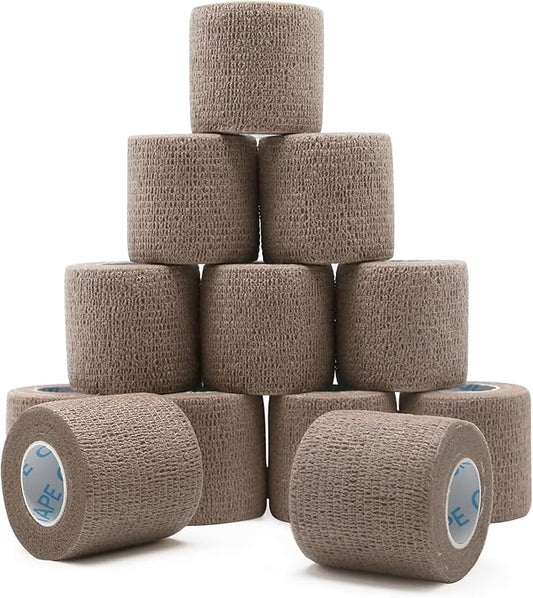 OK TAPE 12 Rolls Self Adhesive Bandage Wrap, Elastic Athletic Tape, Self Stick Bandage Tape, Vet Wrap, Medical Wrap for Wrist, Feet, 2" x 5 Yards - Brown