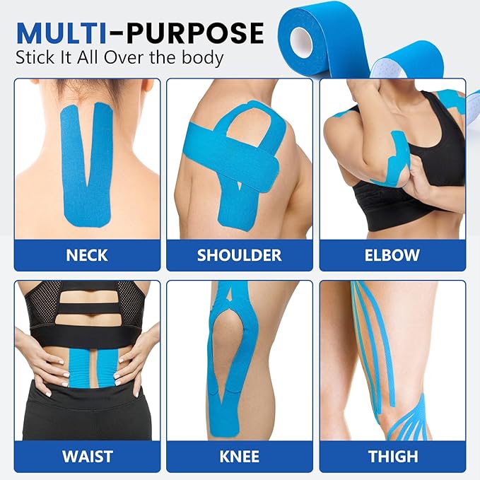 5 Rolls Kinesiology Tape, 2 inch x 16.4 Feet Waterproof Athletic Tape, Uncut Kinetic Tape, Muscle Tape, Sports Tape, Knee Tape for Exercise and Daily Use - Blue