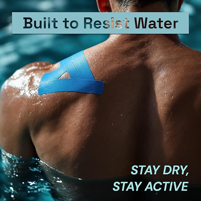 JLB Kinesiology Tape – 2 Rolls (16ft Each) – Strong Adhesion, Waterproof & Sweatproof – Latex-Free Sports Tape for Pain Relief, Muscle Support & Recovery – Physical Therapy & Athletic Tape (Blue)