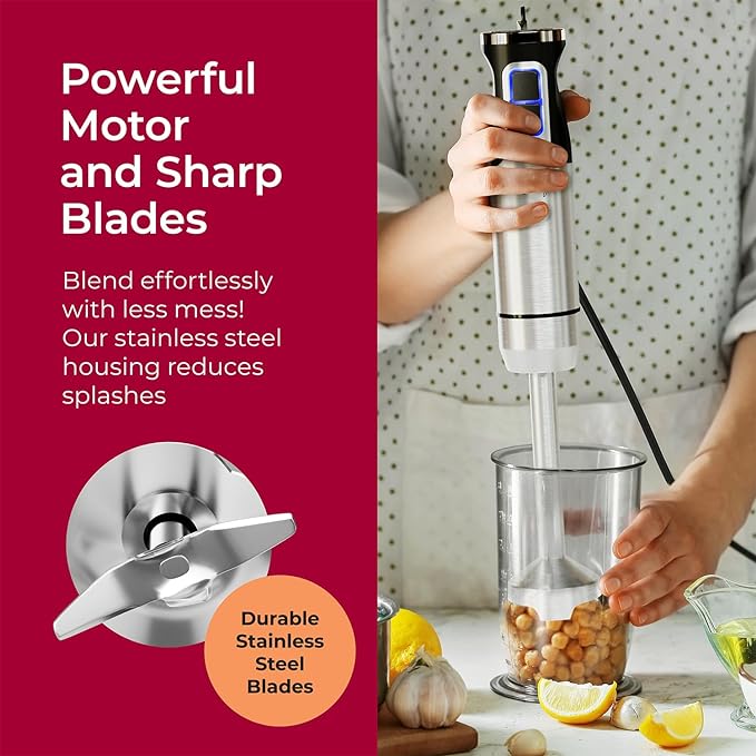 Mueller Immersion Blender Handheld - 8 Speed Stainless Steel Electric Hand Blender, 3 in 1 Emulsion Blender Handheld with Turbo Mode, Stick Blender Emulsifier for Kitchen for Soup, Smoothie, Puree