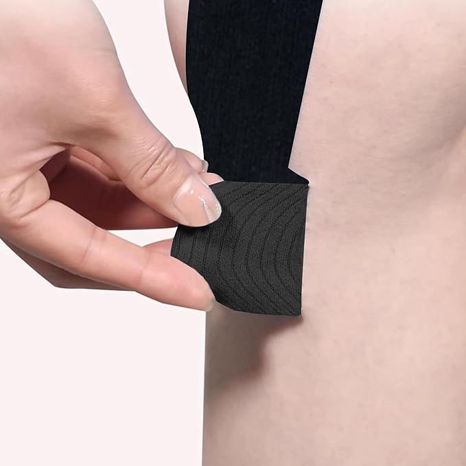 Precut Kinesiology Tape for Knees,24 Pcs – Elastic Knee Support & Stability, Pain Relief – Waterproof, Breathable, Hypoallergenic Athletic Tape (Black)