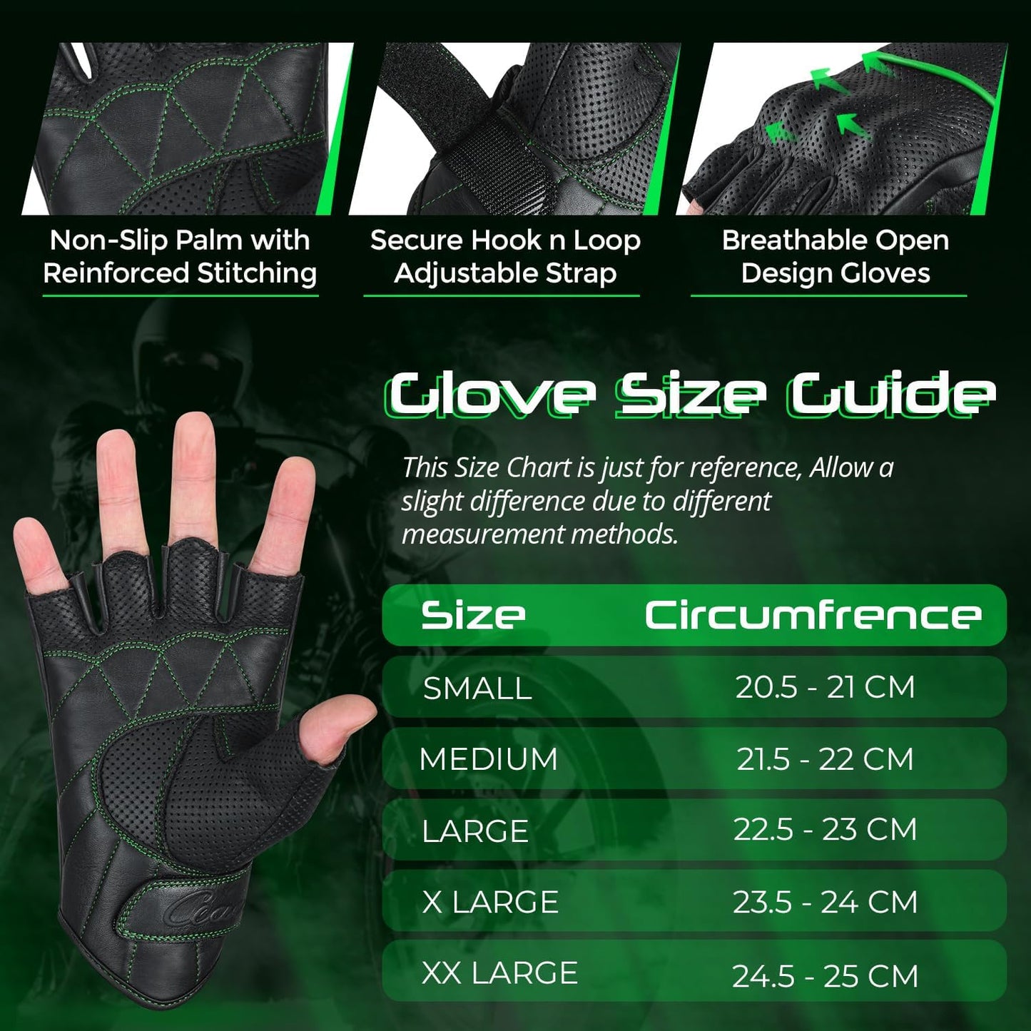 aasportx Motorcycle Gloves - Men's Leather Motorbike Gloves with Touchscreen Function - Non-Slip Pads for Men & Women