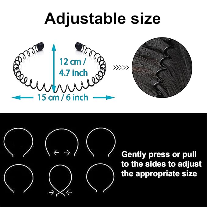 Mens Metal Headband, Unisex Black Hair Bands, Stylish Design Metal Thin Headbands for Men, Adjustable for Outdoor Sports And Daily Wear. (3 Pcs)