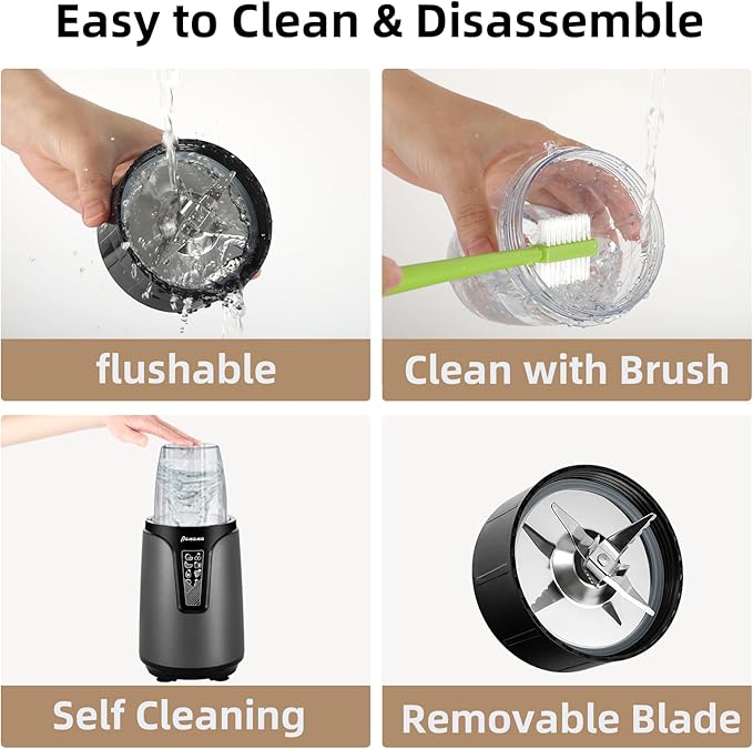 Panana Blender for Smoothies, 850W Portable Personal Blender and Grinder Combo with 2x20oz Portable Smoothie Cups with To-Go Lids 6.8oz Coffee Cup,Stainless Steel