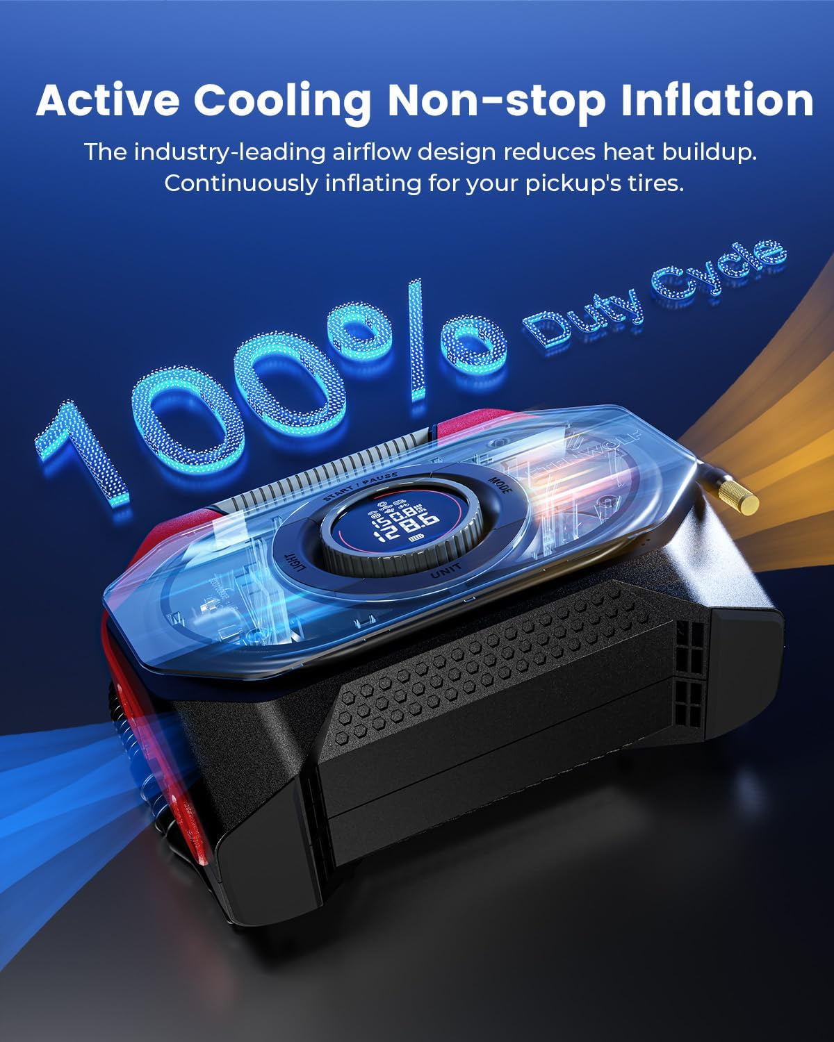 ETENWOLF VORTEX S6SE Cordless Tire Inflator Portable Air Compressor, 160 PSI Air Pump for Car Tires with 15600 mAh Battery, 100% Duty Cycle & Dual Cylinder, Air Pump for Heavy-duty Vehicle, Red