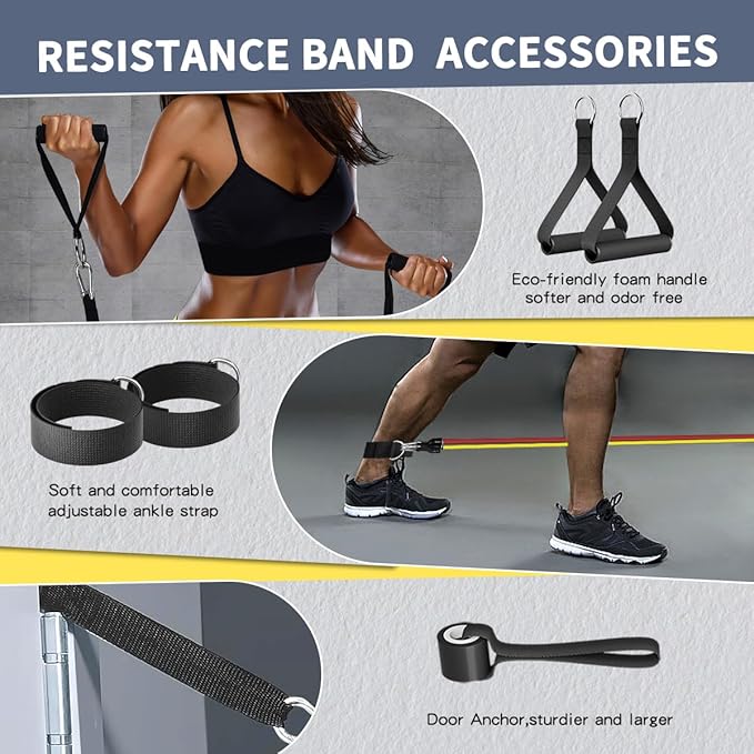 WHATAFIT Resistance Bands, Exercise Bands,Resistance Bands for Working Out, Work Out Bands with Handles for Men and Women Fitness, Strength Training Home Gym Equipment
